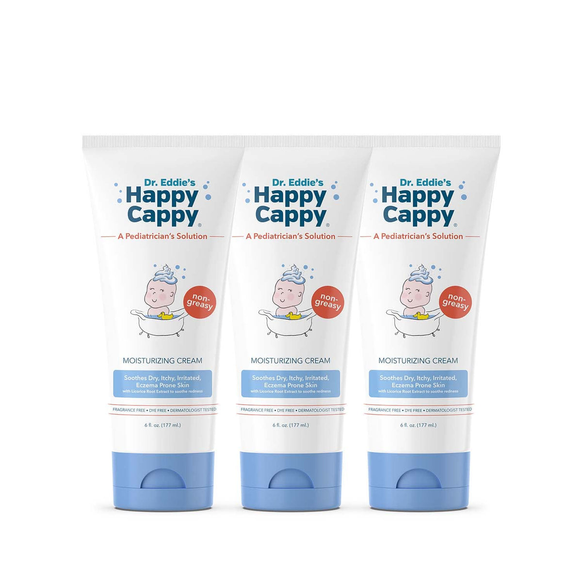 Happy Cappy Moisturizing Cream bottle closeup for sensitive skin use