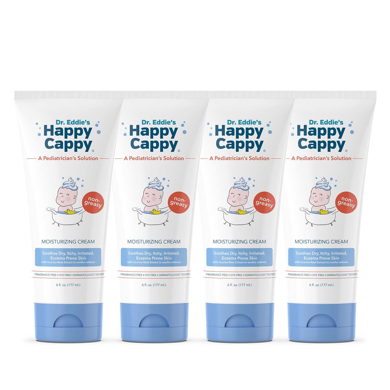 Happy Cappy bottle pour shows easy daily application for dry skin