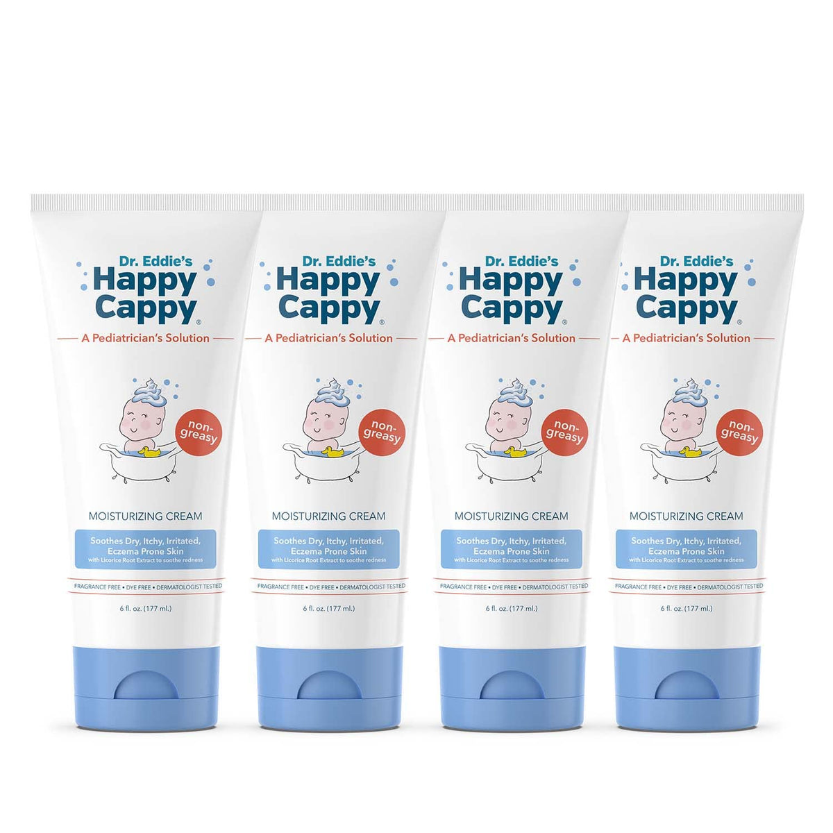Happy Cappy bottle pour shows easy daily application for dry skin