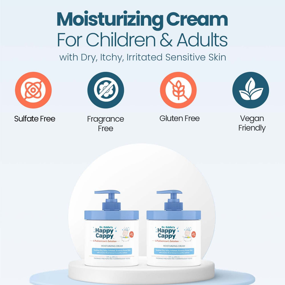 Happy Cappy cream on face and body for daily hydrating care.