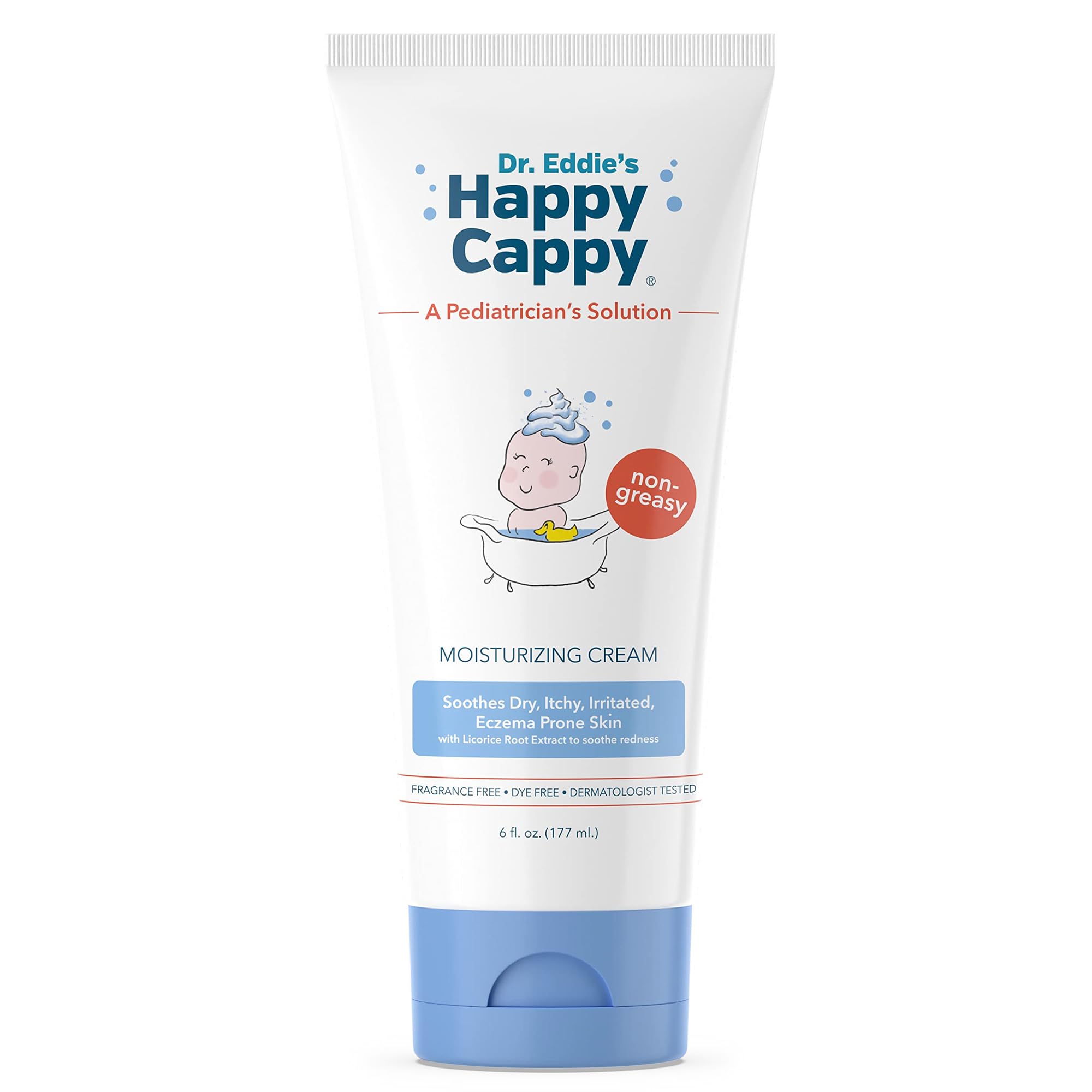 Happy Cappy Moisturizing Cream jar closeup demonstrating creamy texture for sensitive skin care.