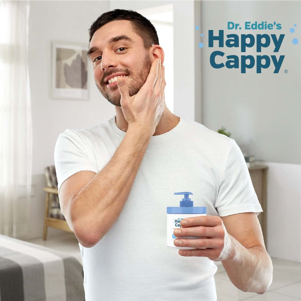Happy Cappy cream with licorice root extract visual for redness support.