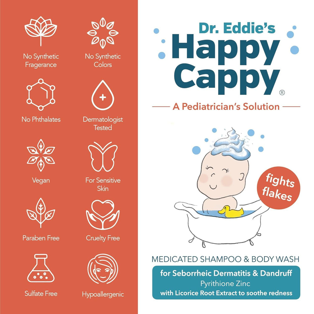 Happy Cappy shampoo pour showing easy rinse for scalp and body wash.