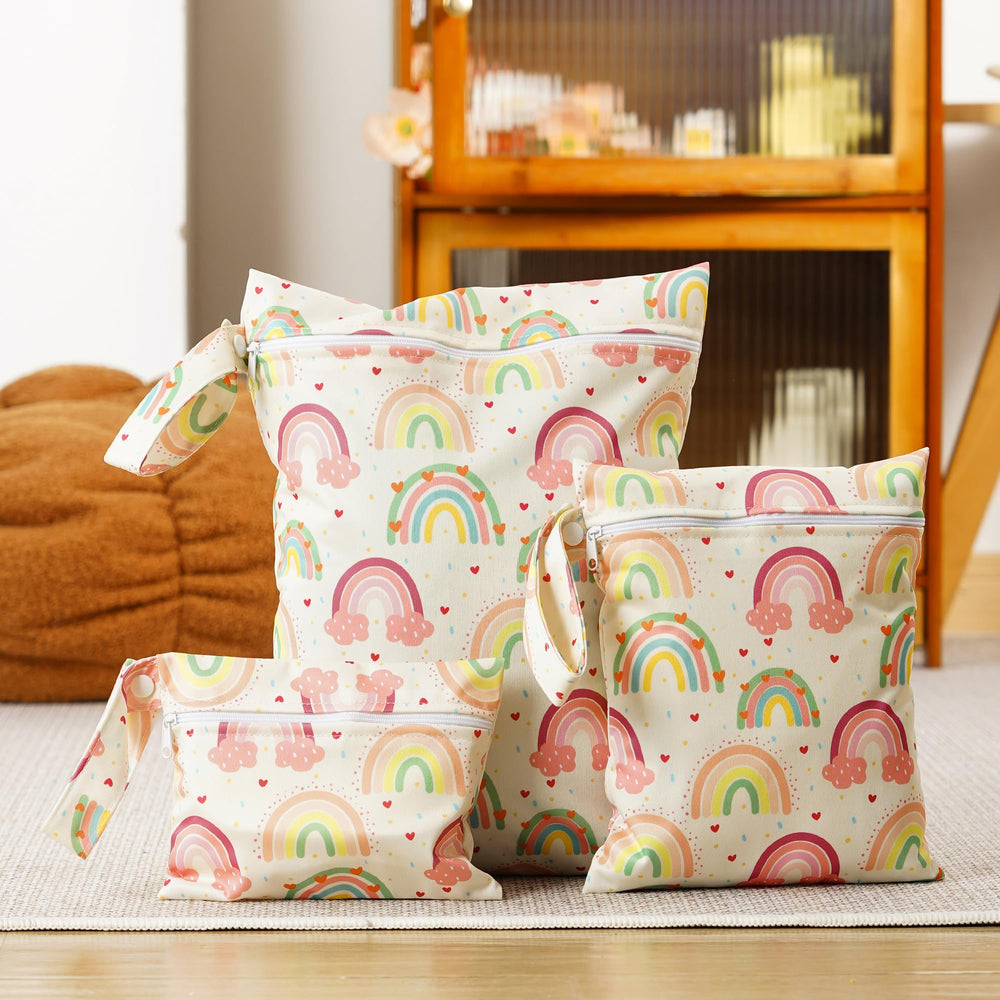 Happy Flute 3 Set Wet Bag Rainbow2 provides waterproof storage for swimsuits and wet clothes.