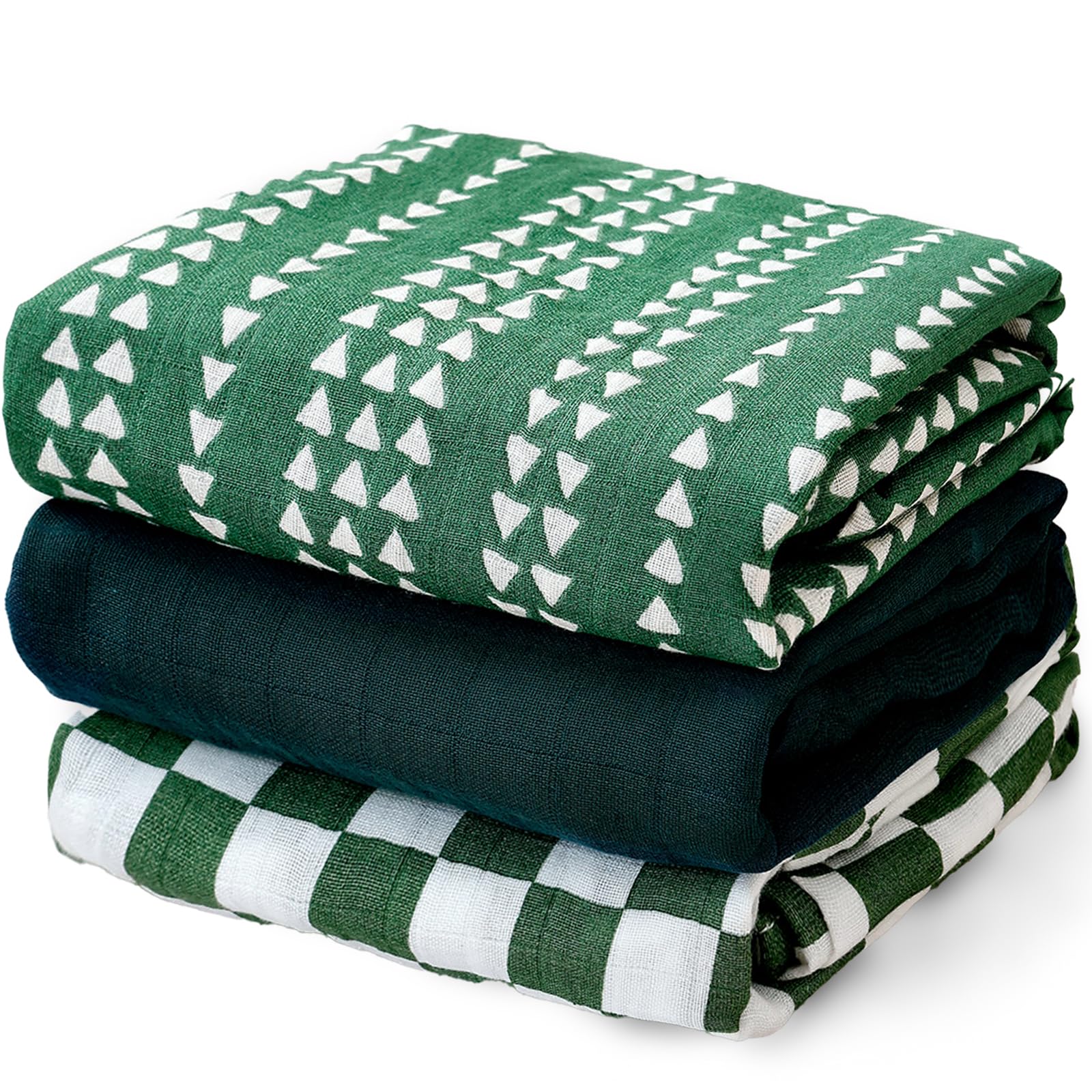 Happy Flute muslin swaddle blankets green folded show soft newborn comfort