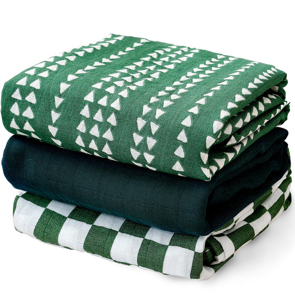 Happy Flute muslin swaddle blankets green folded show soft newborn comfort