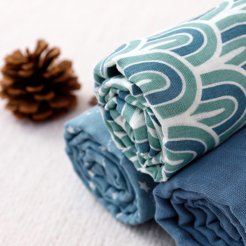 Happy Flute swaddle blankets nursing cover blue, showing versatile cover for breastfeeding moments.