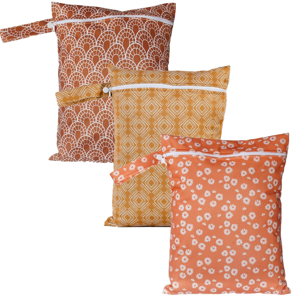 Happy Flute 3-set wet bags on display with travel-ready patterns