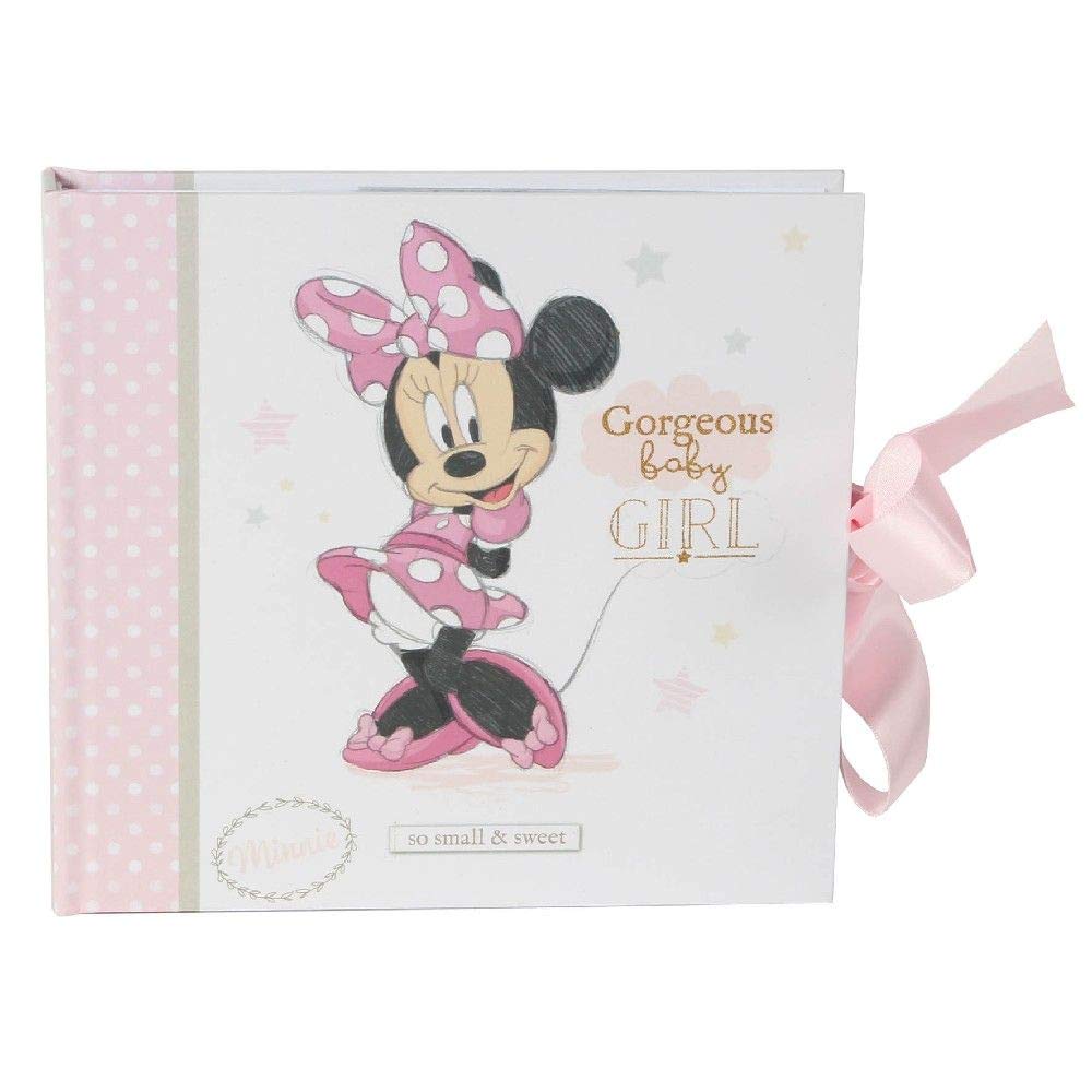 Happy Homewares Gorgeous Baby Girl Minnie Photo Album with pink ribbon for cherished memories.