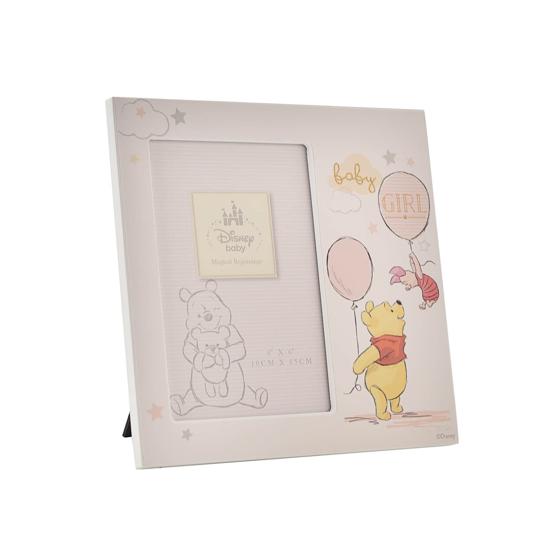 Happy Homewares Magical Beginnings frame with Pooh and Piglet illustration enhances nursery decor as a keepsake