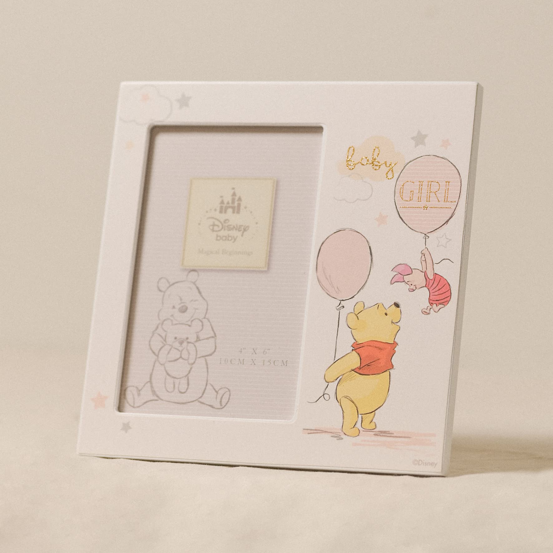 Happy Homewares Magical Beginnings frame Winnie the Pooh and Piglet scene for baby photo display