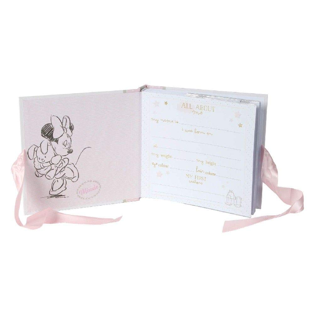 Happy Homewares Magical Beginnings Minnie album features a title page and pink bow closure for personalised keepsakes.