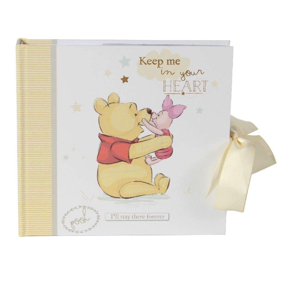Happy Homewares Winnie The Pooh and Piglet photo album cover with cream ribbon for treasured memories.
