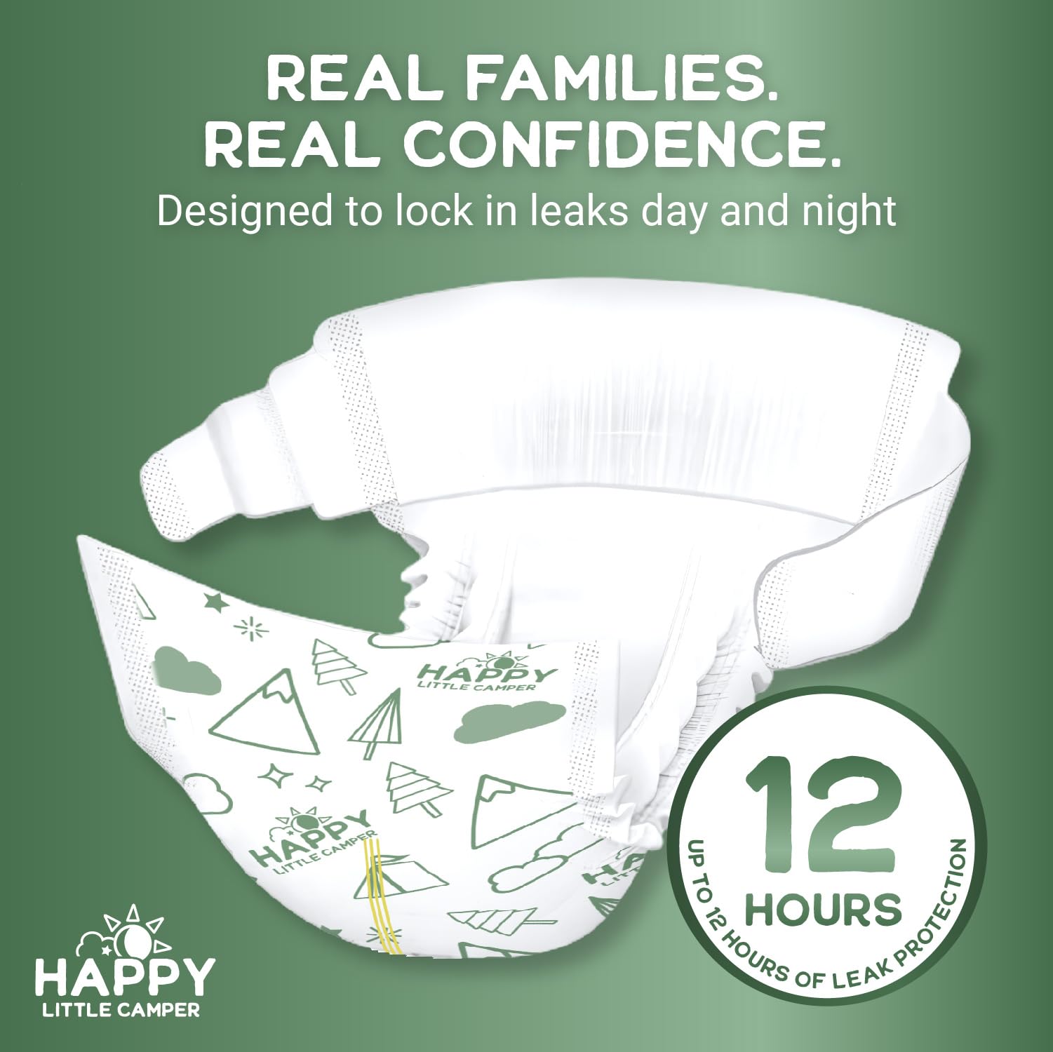 Happy Little Camper Chlorine-free materials reduce potential irritants for daily diapering