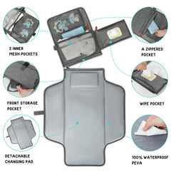 Happy Nest changing pad with wipes pocket showing easy access during outings