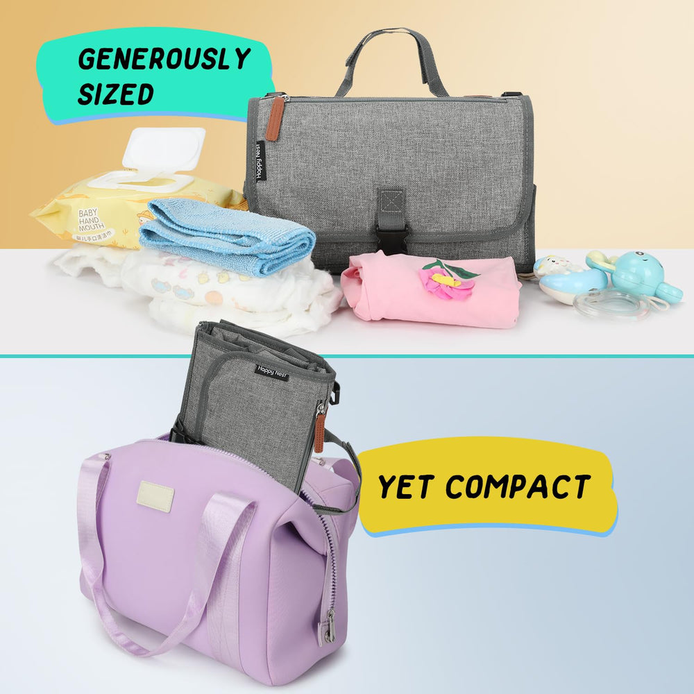 Happy Nest outer and inner pockets shown for organized baby essentials