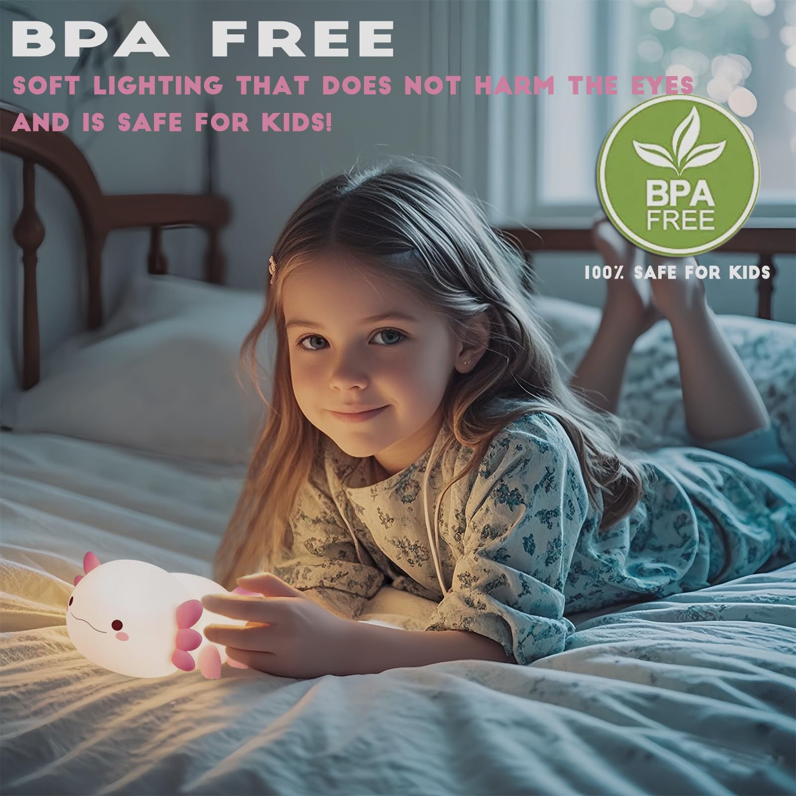 HAPPYBAG Axolotl Night Light soft silicone touch safe for kids