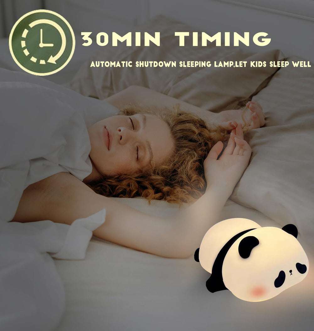 HAPPYBAG Panda Night Light silicone texture, soft and squeezable for kid-friendly play.