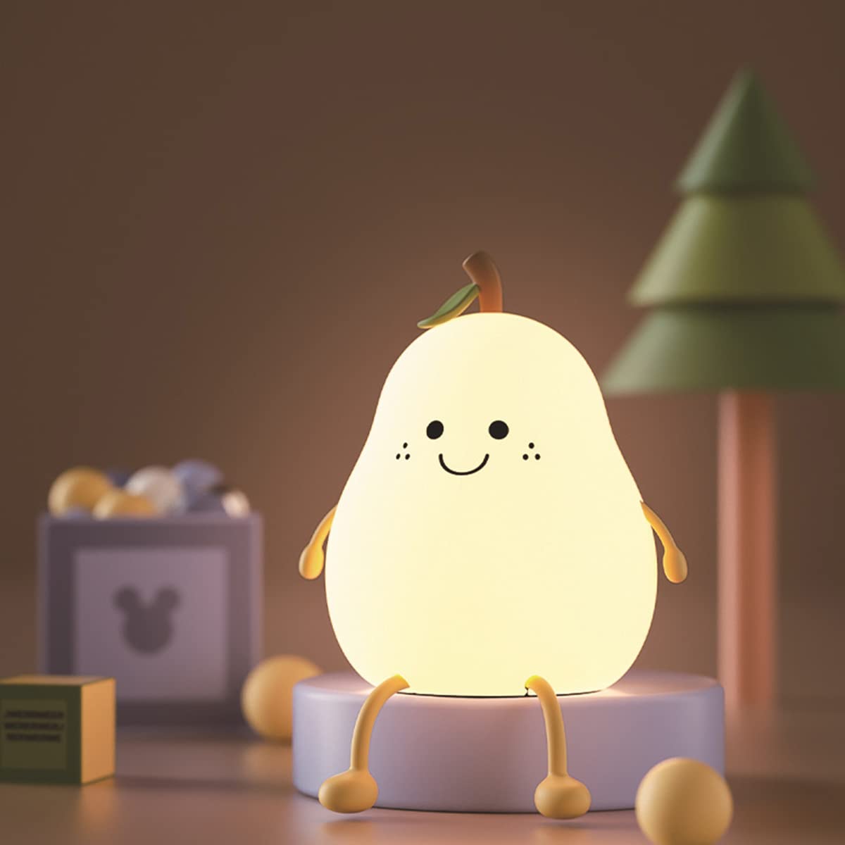 HAPPYBAG pear-shape night light for kids offers a warm ambient glow and playful decoration.