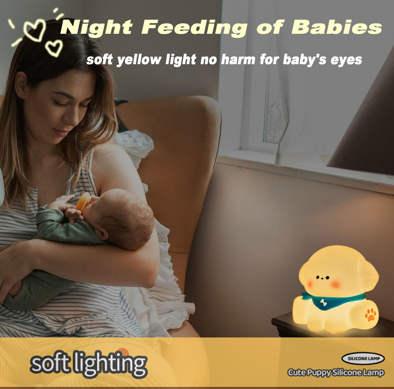 HAPPYBAG Puppy bedside light suits baby room as a gentle reading companion.