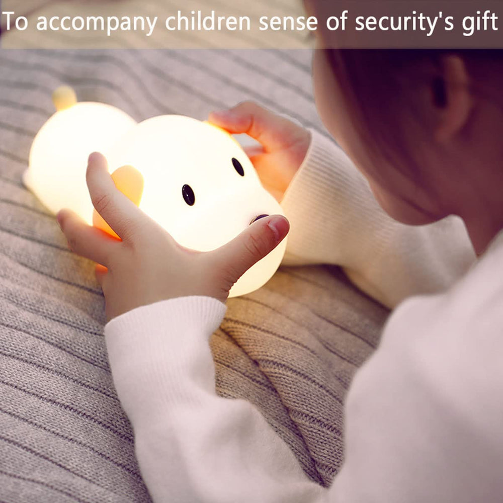 HAPPYBAG soft-silicone-dog-night-light is squeezable and safe for babies and toddlers.