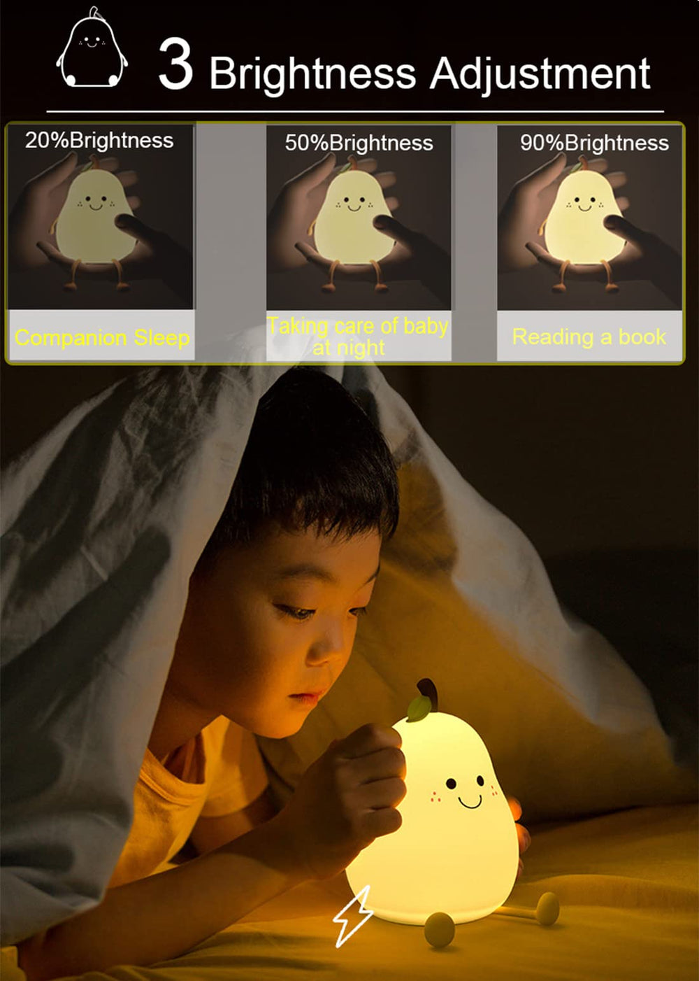 HAPPYBAG USB-rechargeable night light keeps cords away and rooms bright.