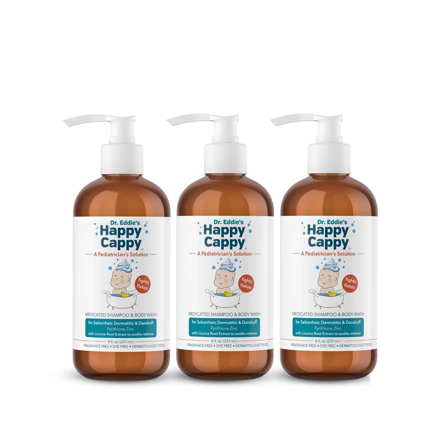 Happy Cappy Dr. Eddie's medicated shampoo bottle front for cradle cap relief.