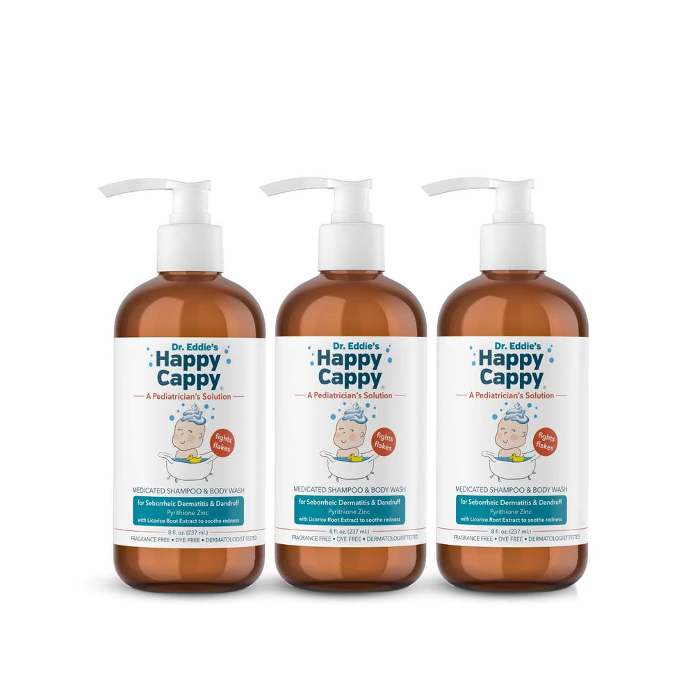 Happy Cappy Dr. Eddie's medicated shampoo bottle front for cradle cap relief.