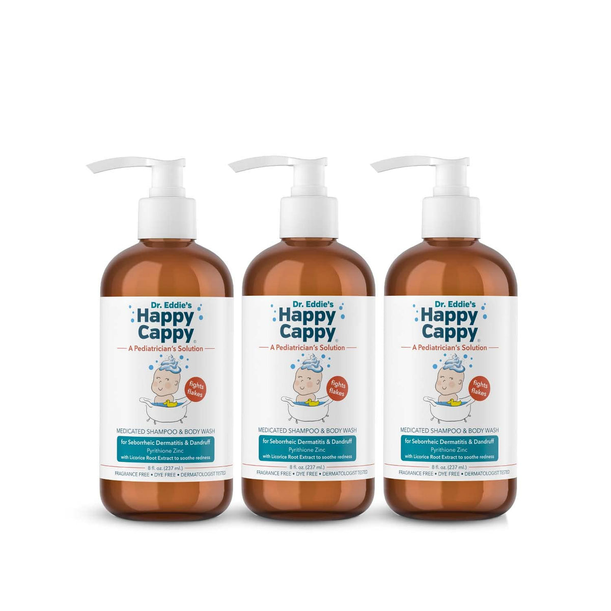 Happy Cappy Dr. Eddie's medicated shampoo bottle front for cradle cap relief.