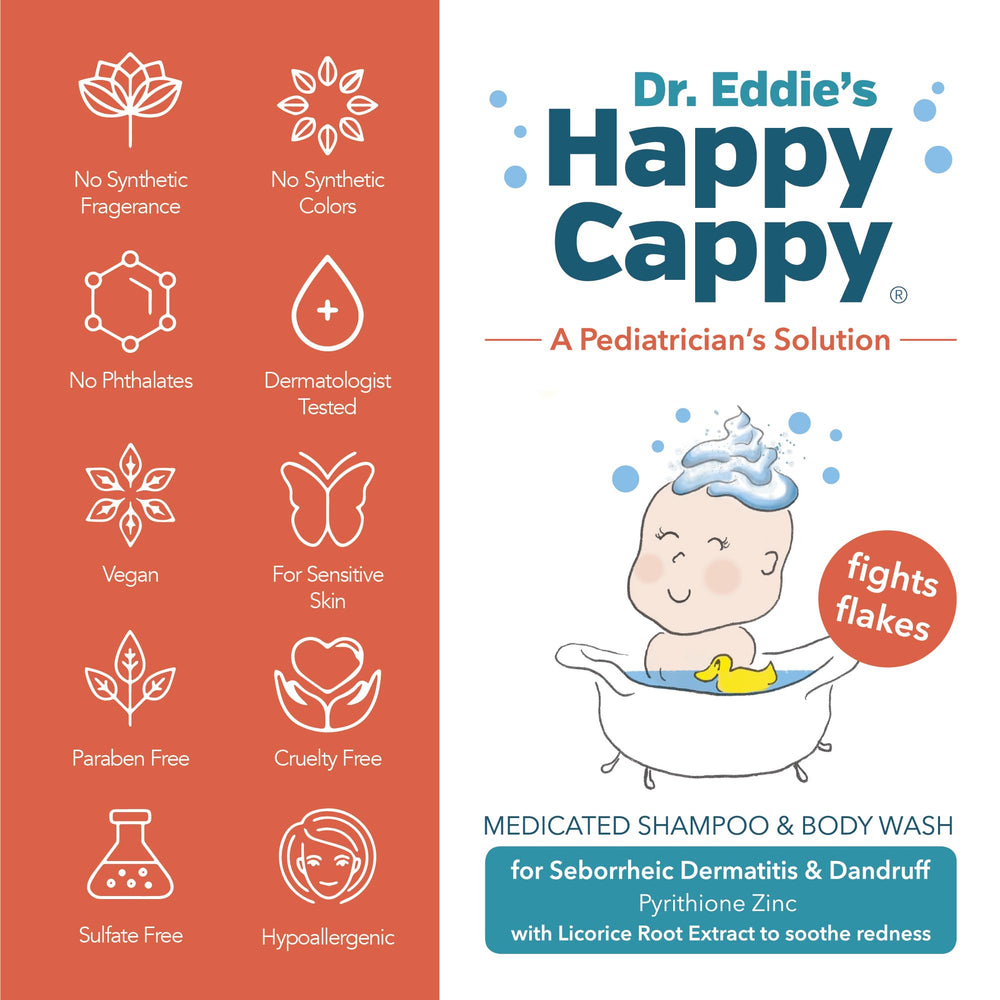 Happy Cappy medicated shampoo shown as gentle face and body wash.
