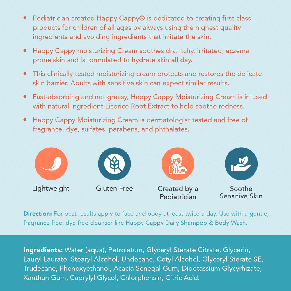 Happy Cappy Moisturizing Cream fragrance-free label for sensitive skin