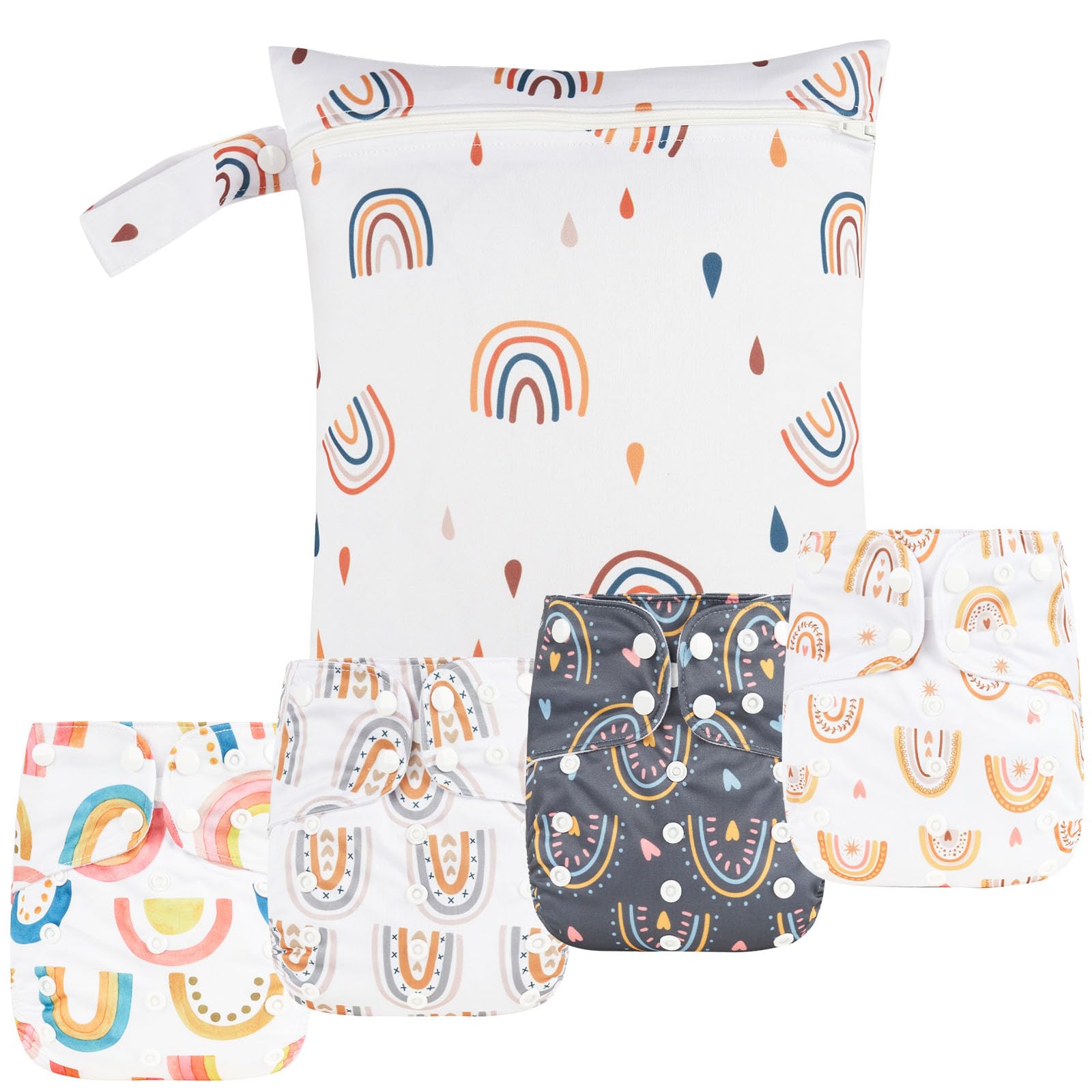 HappyFlute newborn cloth pocket diapers show the full 9-piece set for adjustable newborn care.