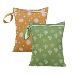 HappyFlute cactus front view waterproof bag set keeps towels and diapers dry.