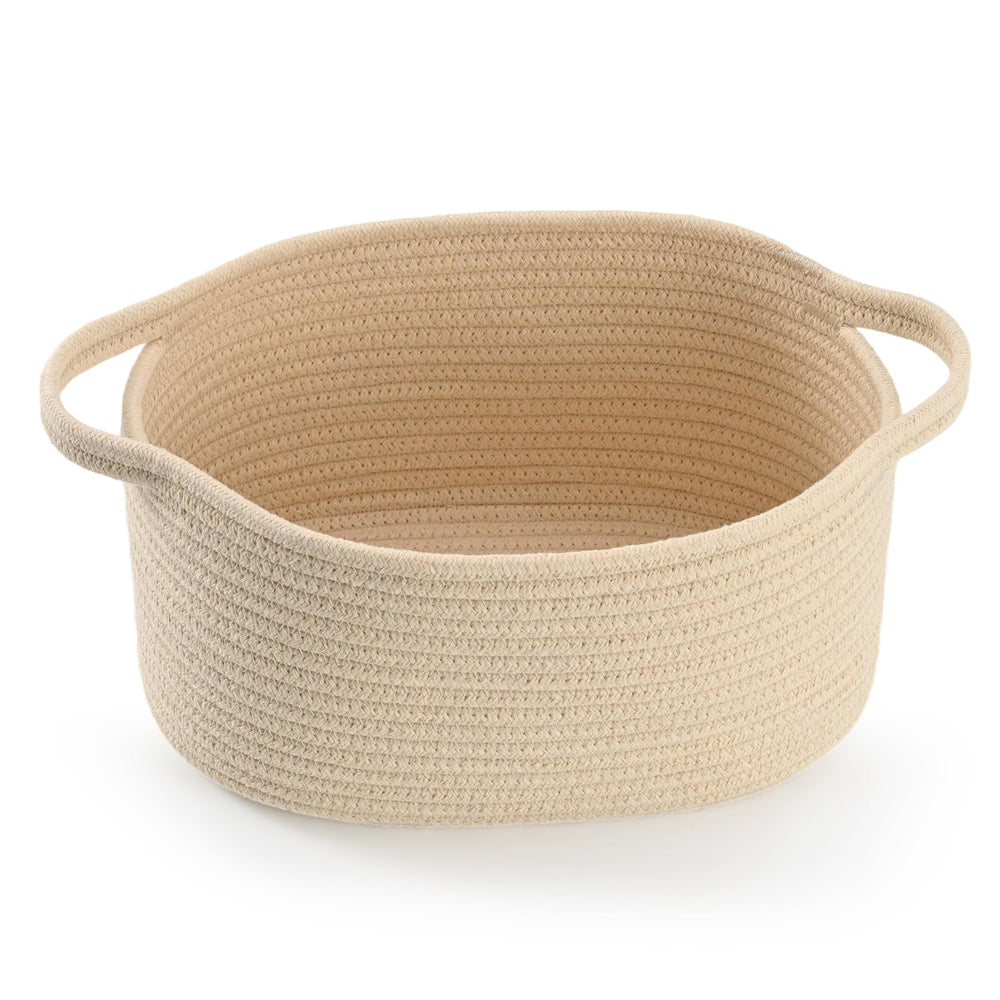 Happyiren Cute Woven Gift Basket beige front view for nursery organization.