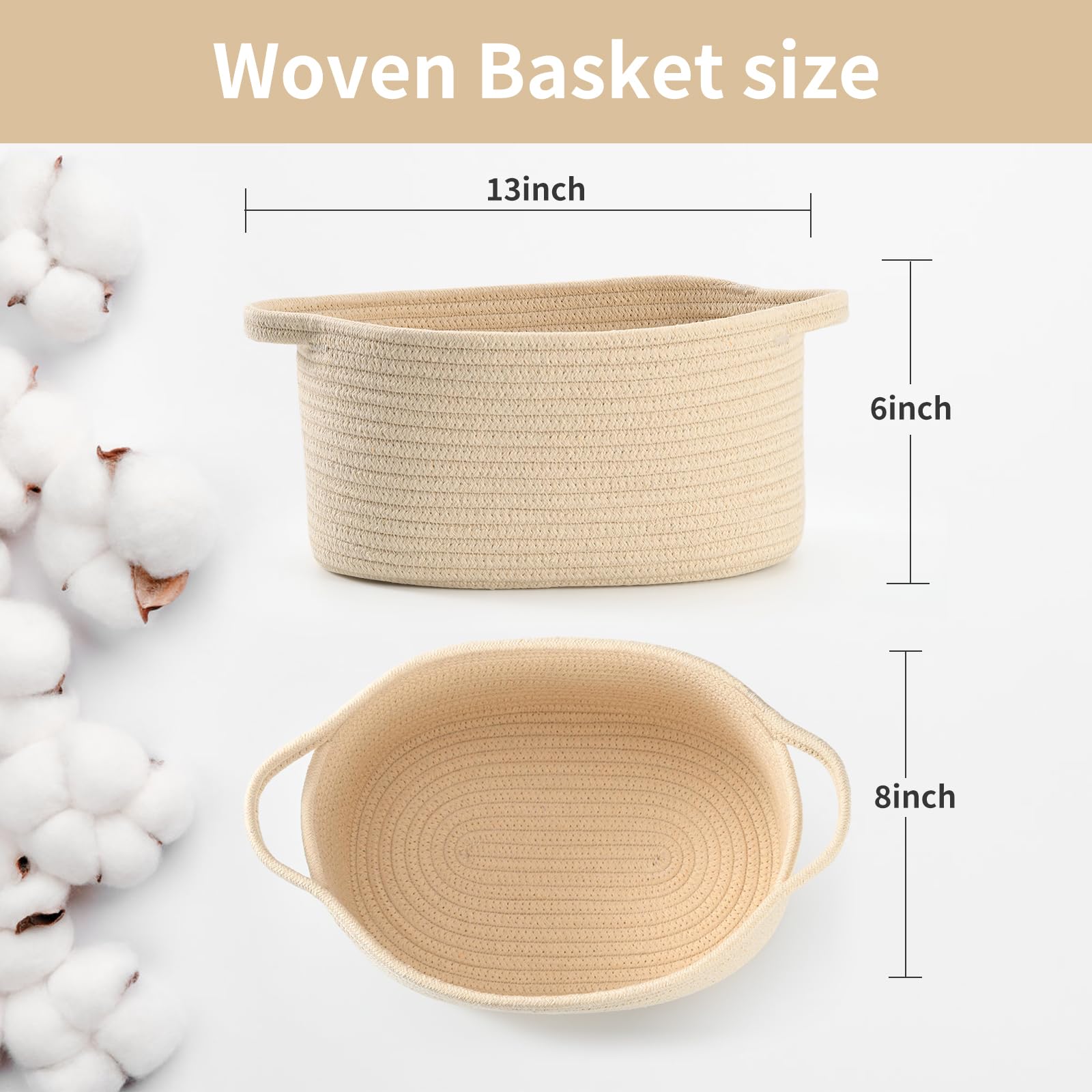 Happyiren Cute Woven Gift Basket beige close-up for organizing nursery toys and blankets.