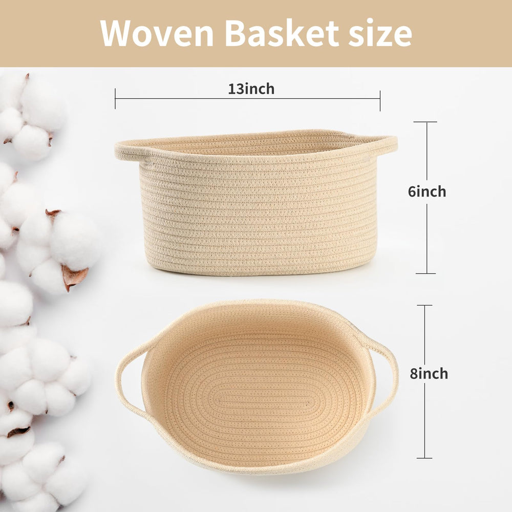 Happyiren Cute Woven Gift Basket beige close-up for organizing nursery toys and blankets.