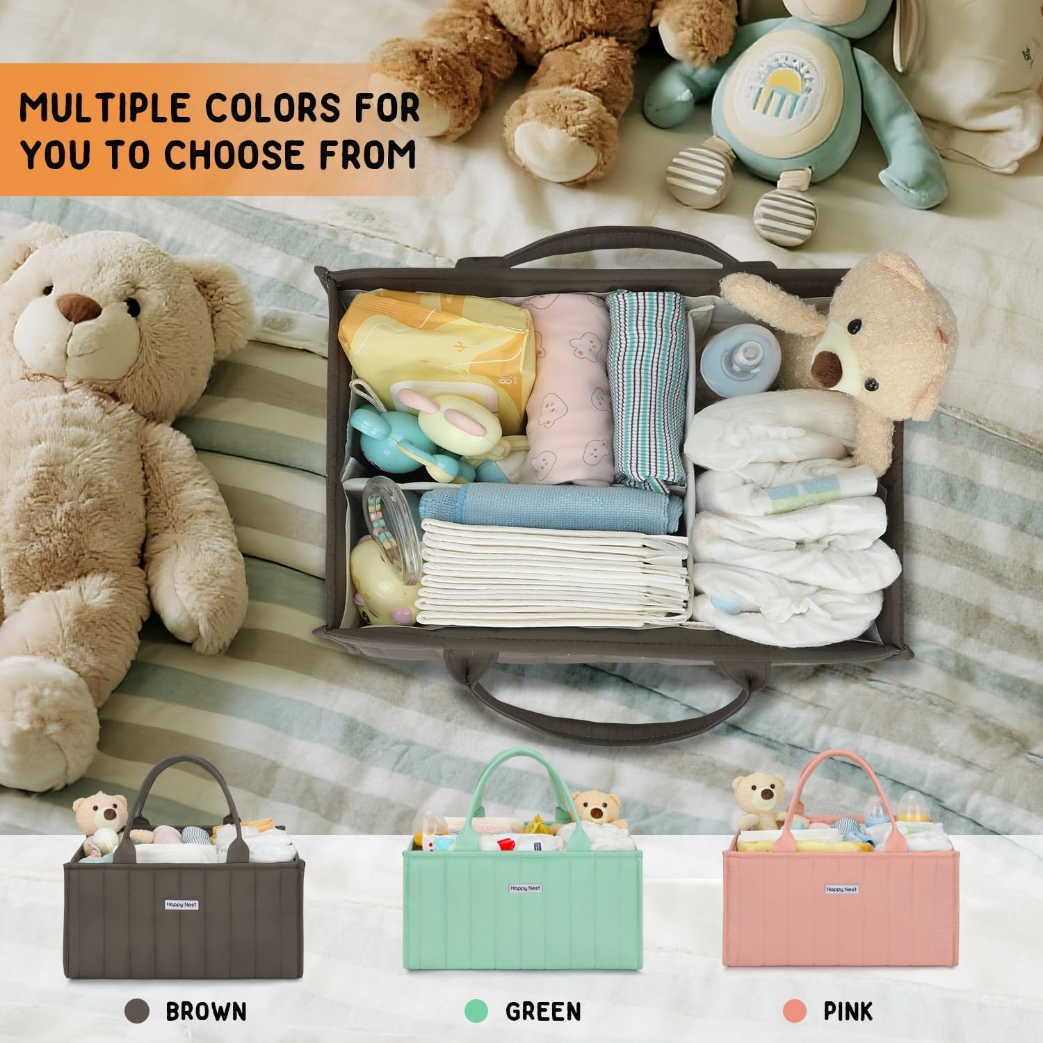 HAPPY NEST diaper caddy padded handles ease transport between rooms