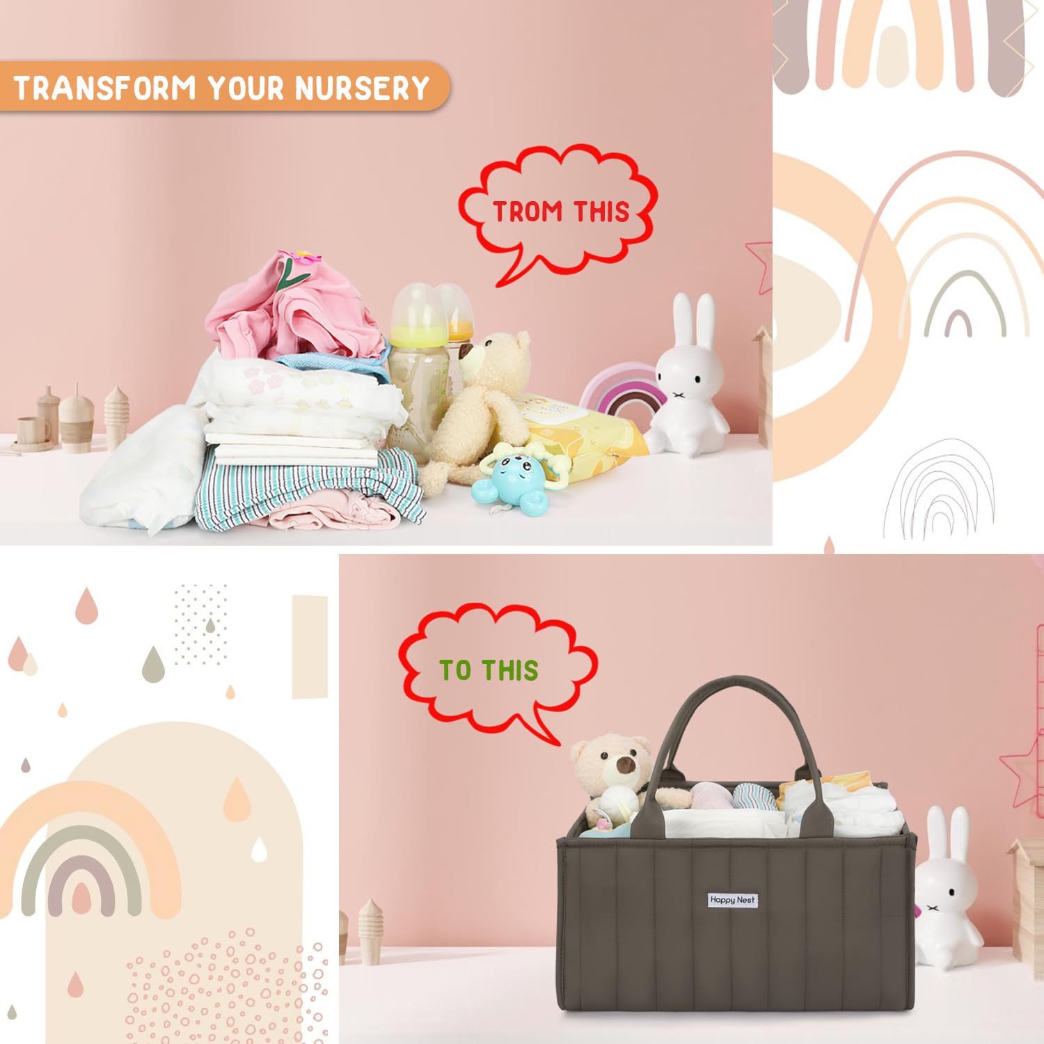 HAPPY NEST diaper caddy quilted stitching ensures durable shape retention