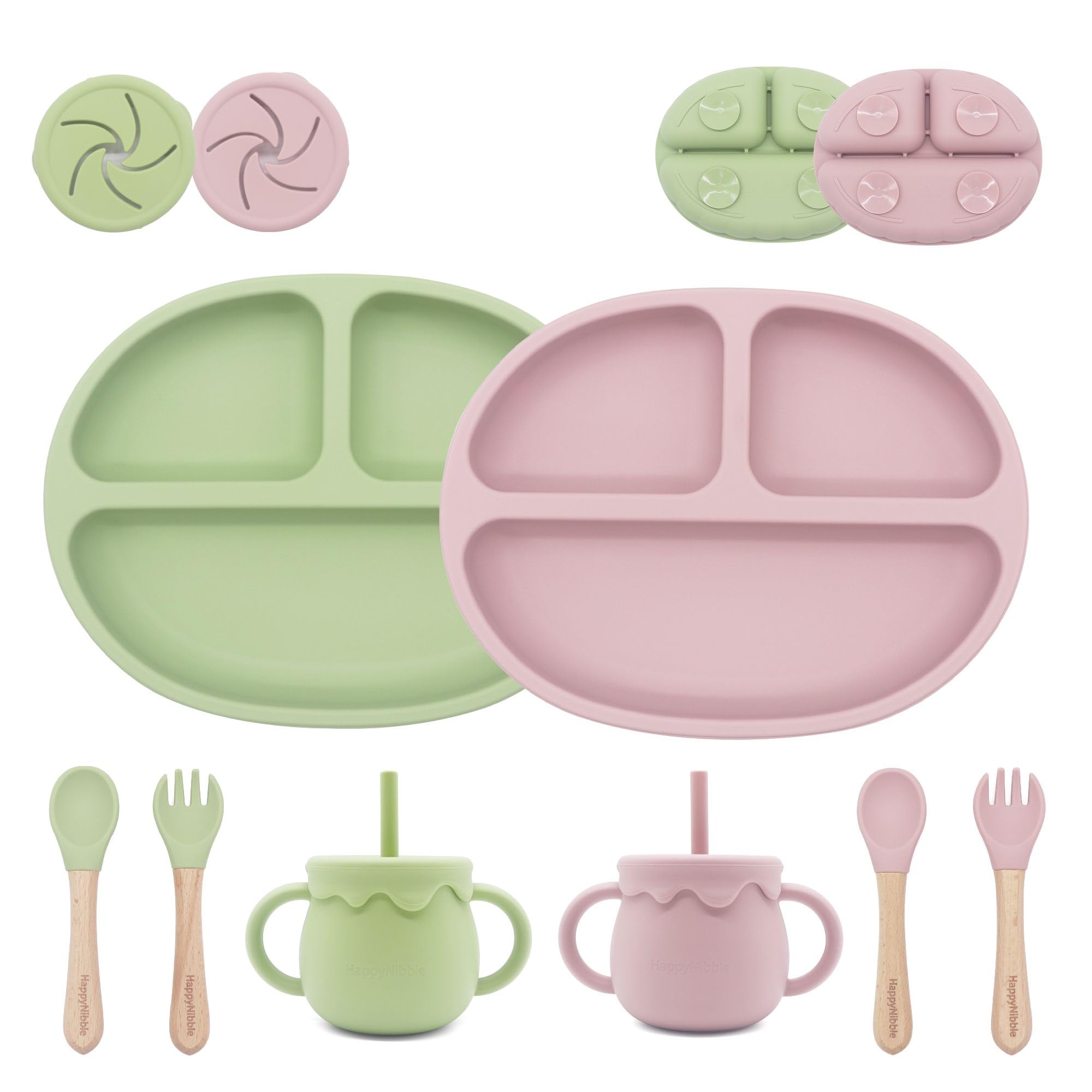 HappyNibble divided suction plates 2-pack with secure grip for self-feeding