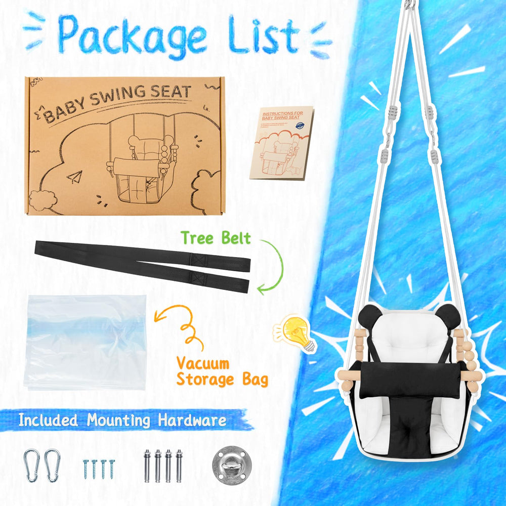Happypie baby swing 360 cushion closeup illustrates cozy seating and sensory comfort.