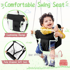Happypie baby swing harness closeup shows secure 3-point safety for peace of mind.