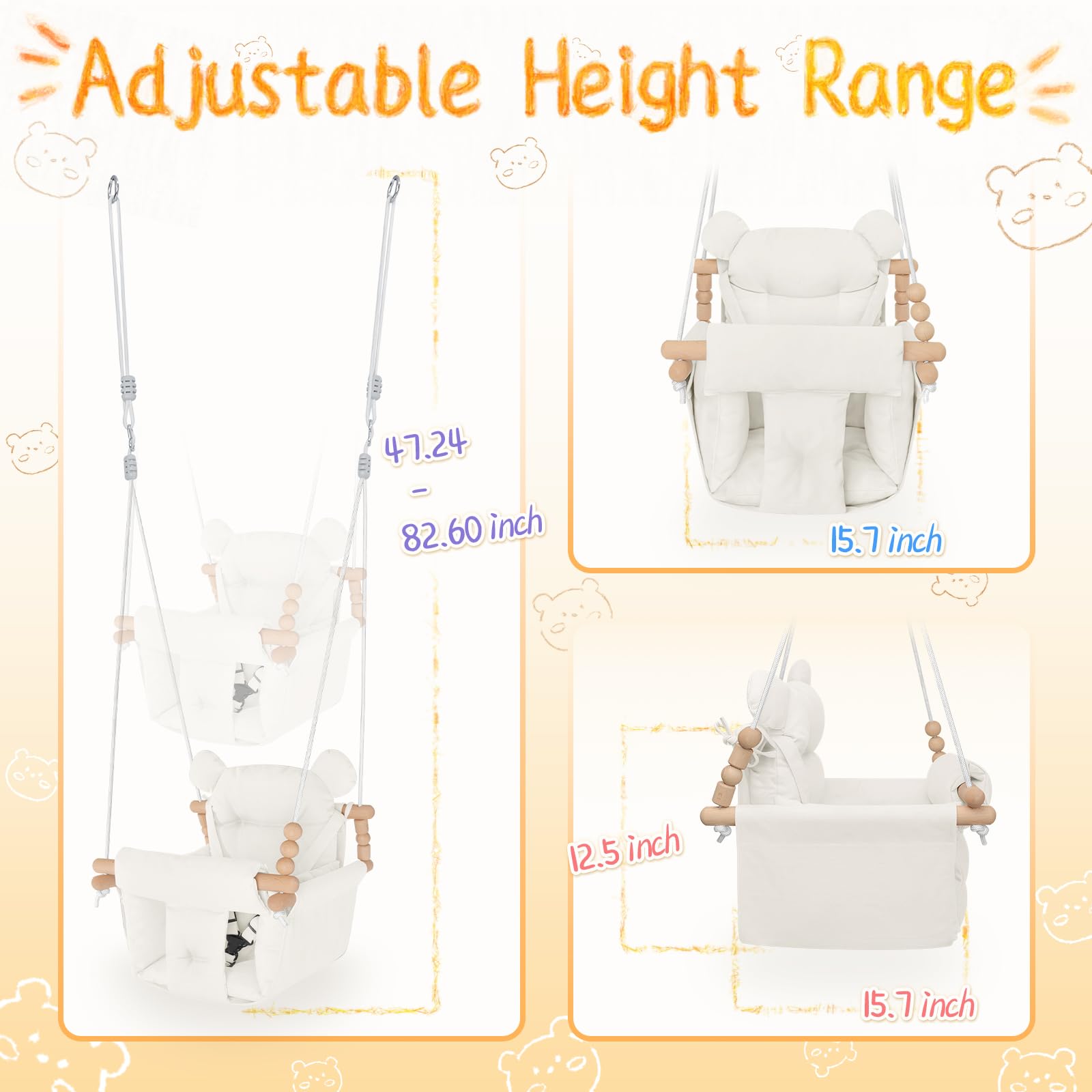 HAPPY PIE BABY SWING mounting hardware included for quick, secure installation.
