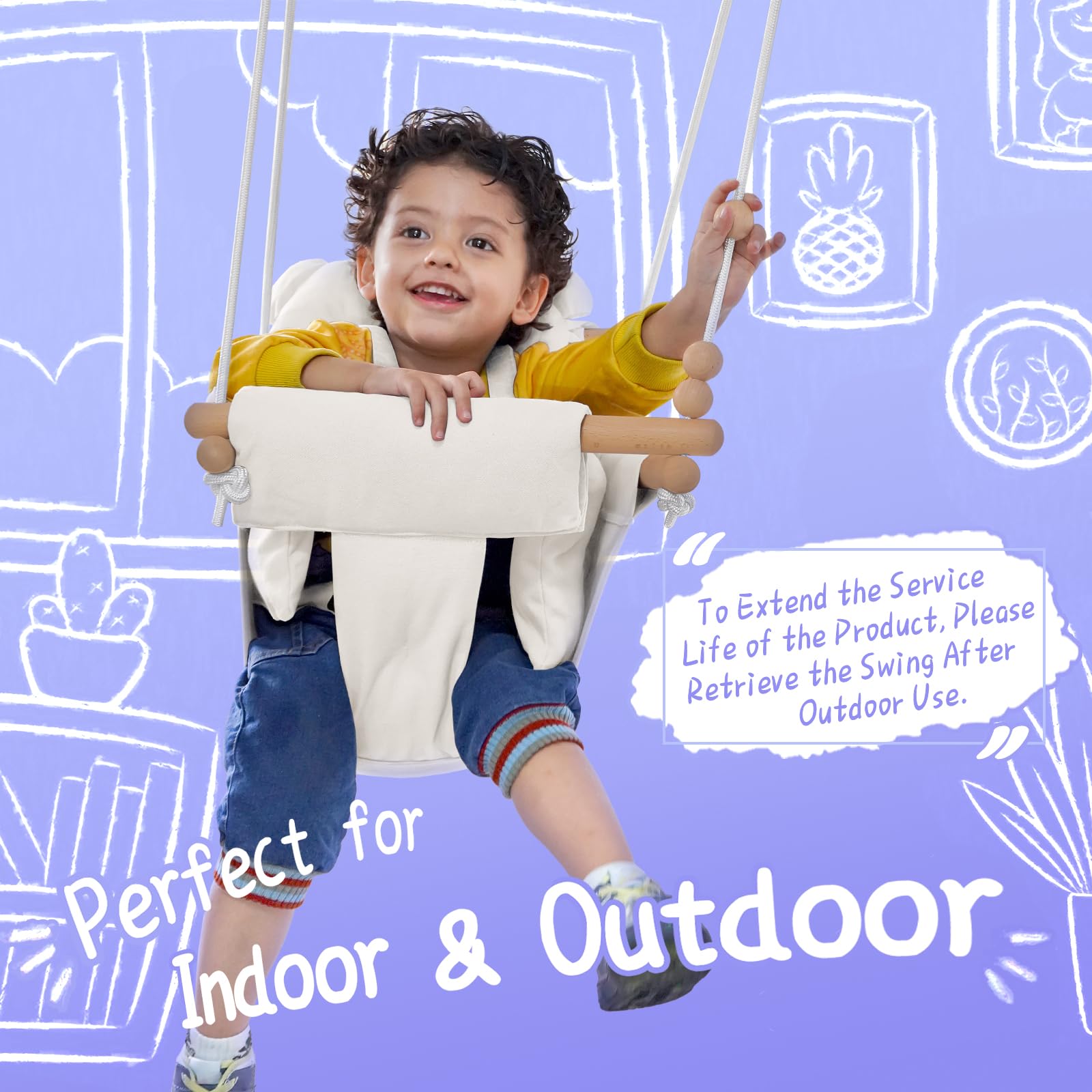 HAPPY PIE BABY SWING removable cushion simplifies cleaning and maintenance.