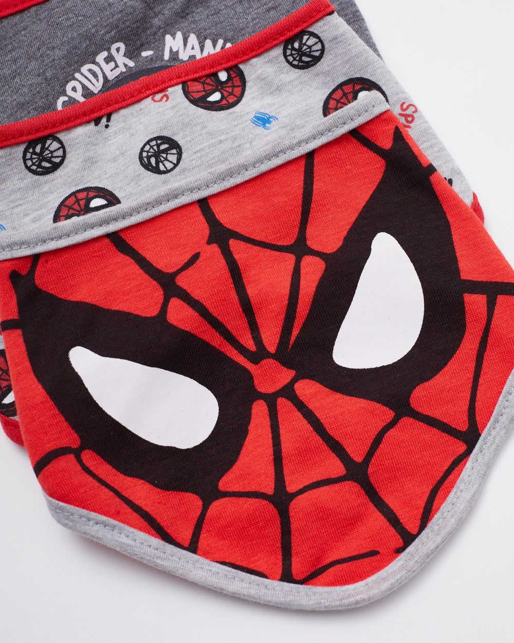 Happy Threads gray bandana bib with allover comic book print for playful feeding times