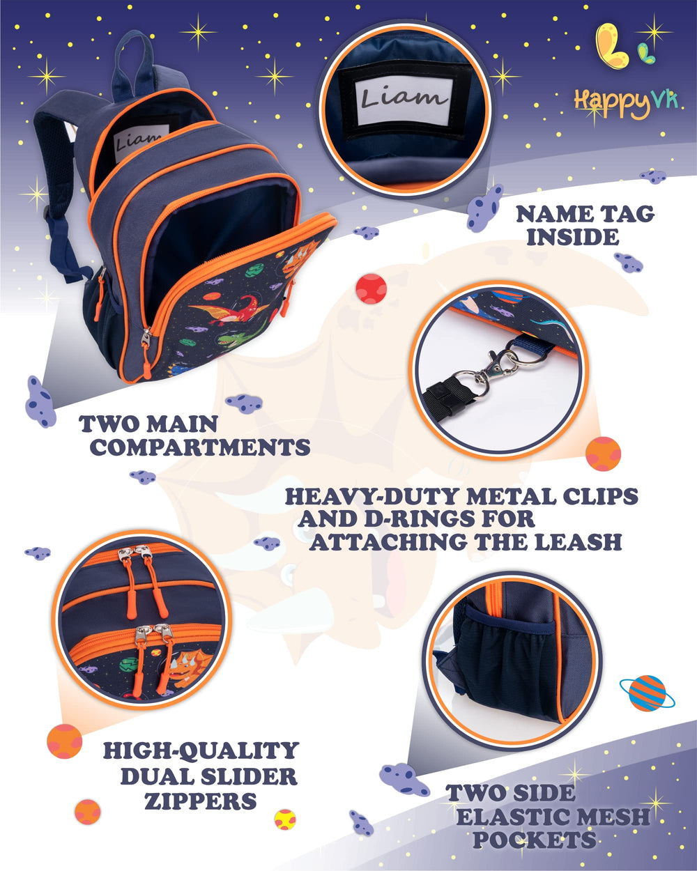 HappyVk dinosaur design; unique preschool backpack kids love
