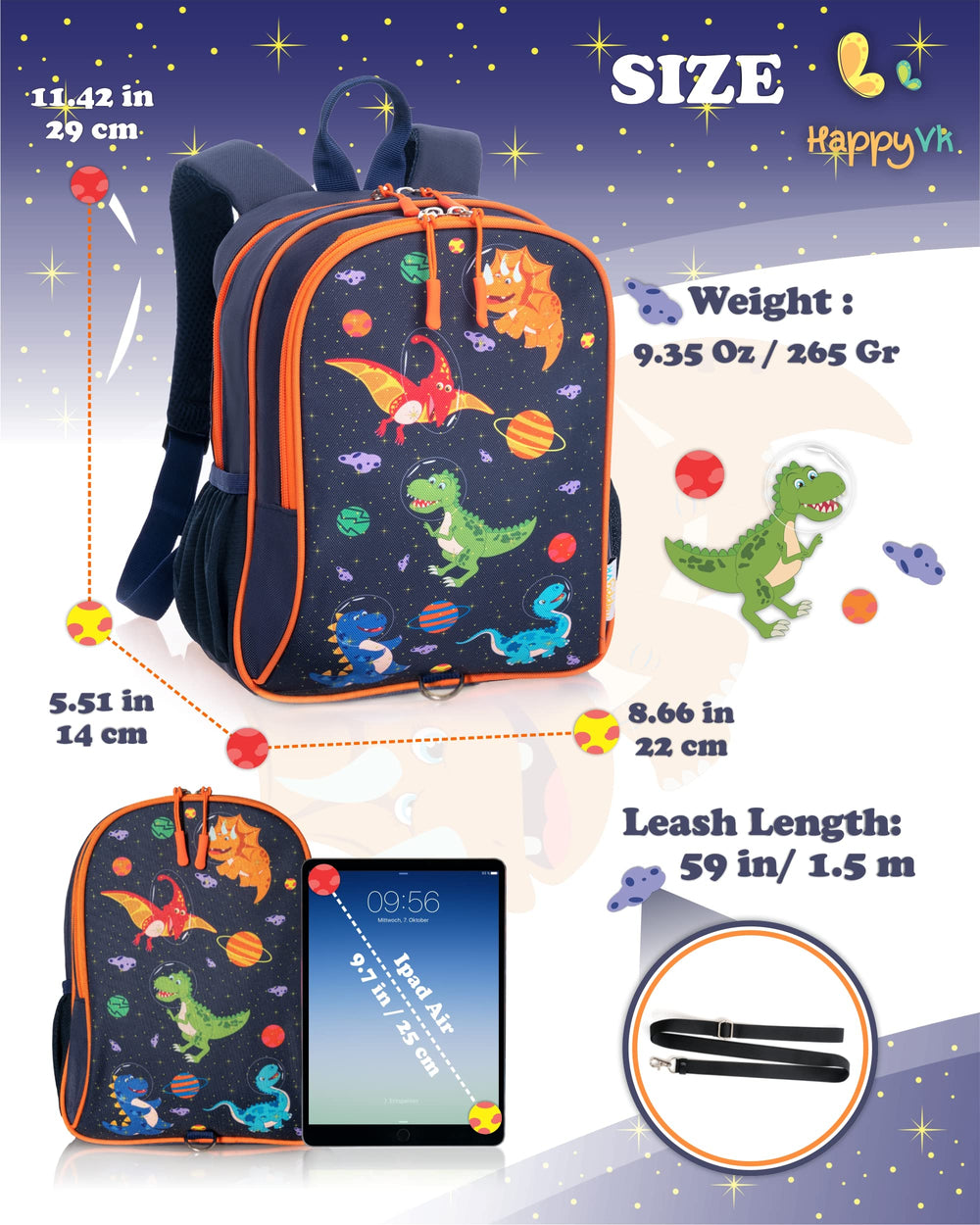 HappyVk backpack adjustable shoulder straps; customizable comfort for growing kids