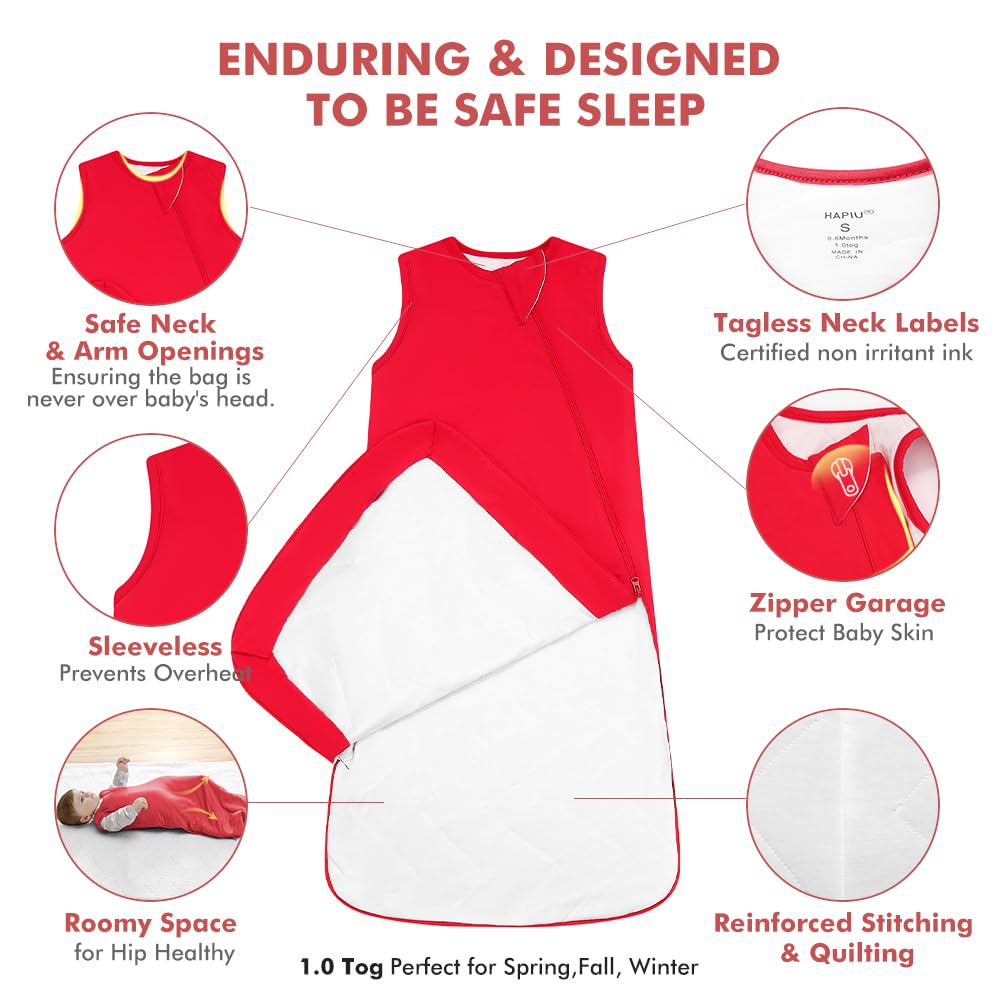 HAPIU sleep sack with extra leg room promoting hip-friendly growth and full coverage.