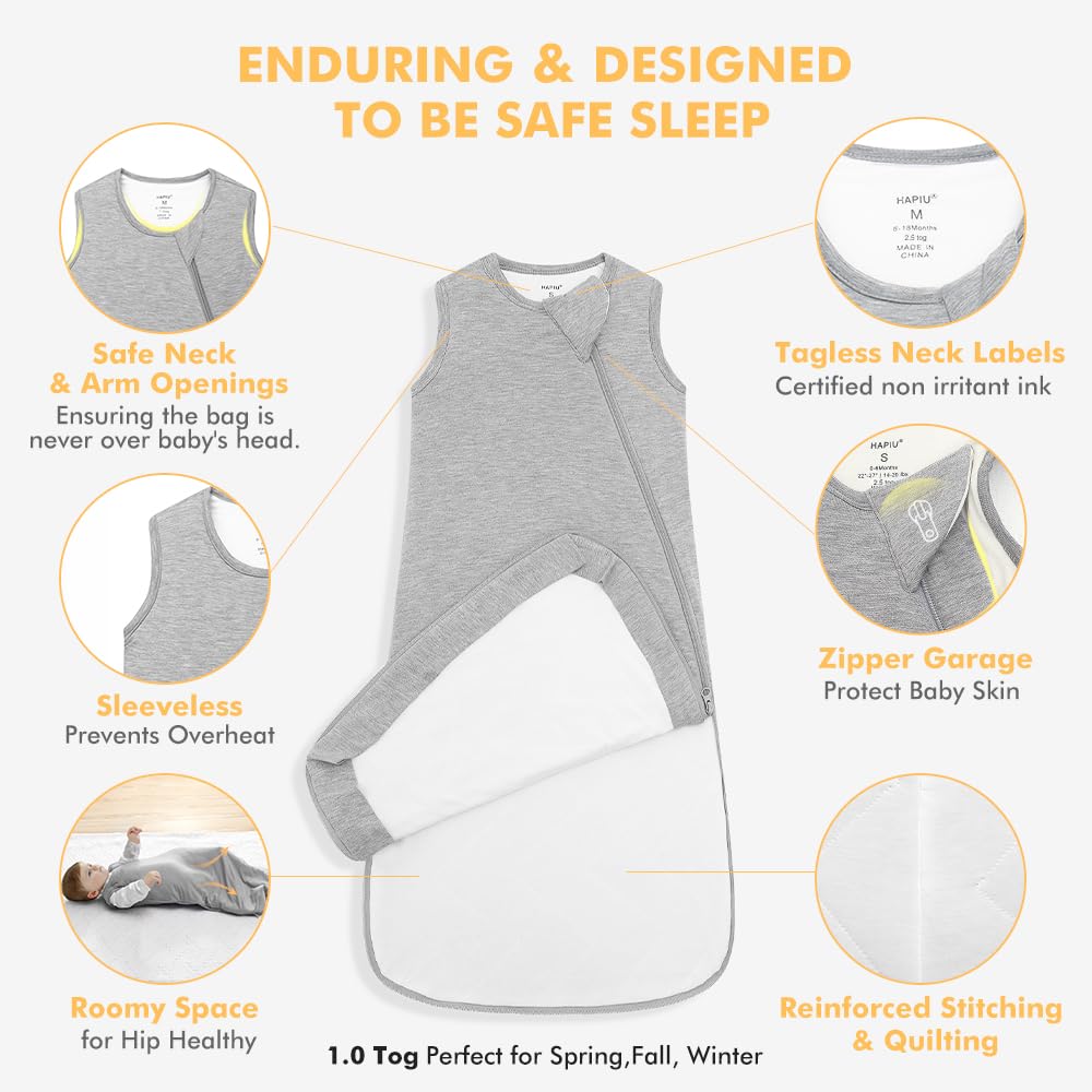 HAPIU wearable blanket provides roomy fit to prevent kicking and support growth.