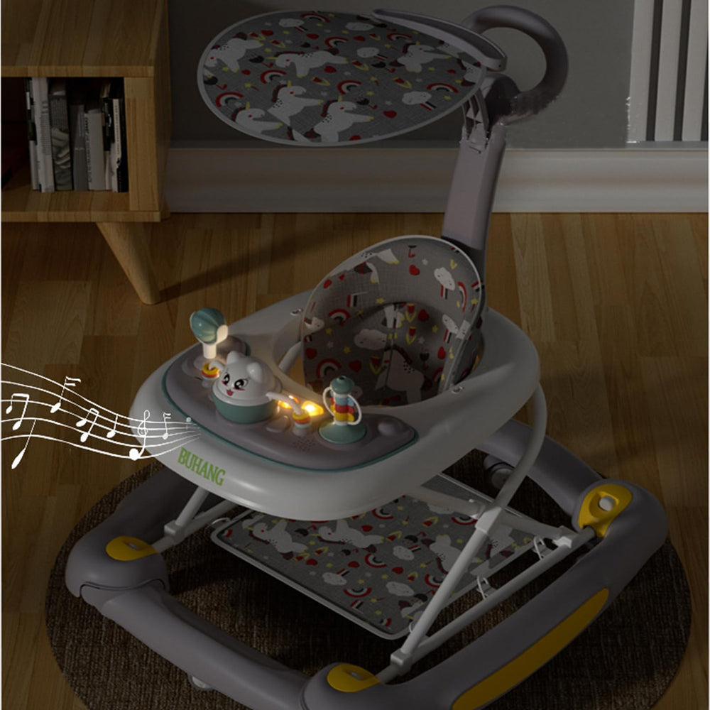 HAPYOOY 5-in-1 baby walker folded-storage keeps your space tidy.