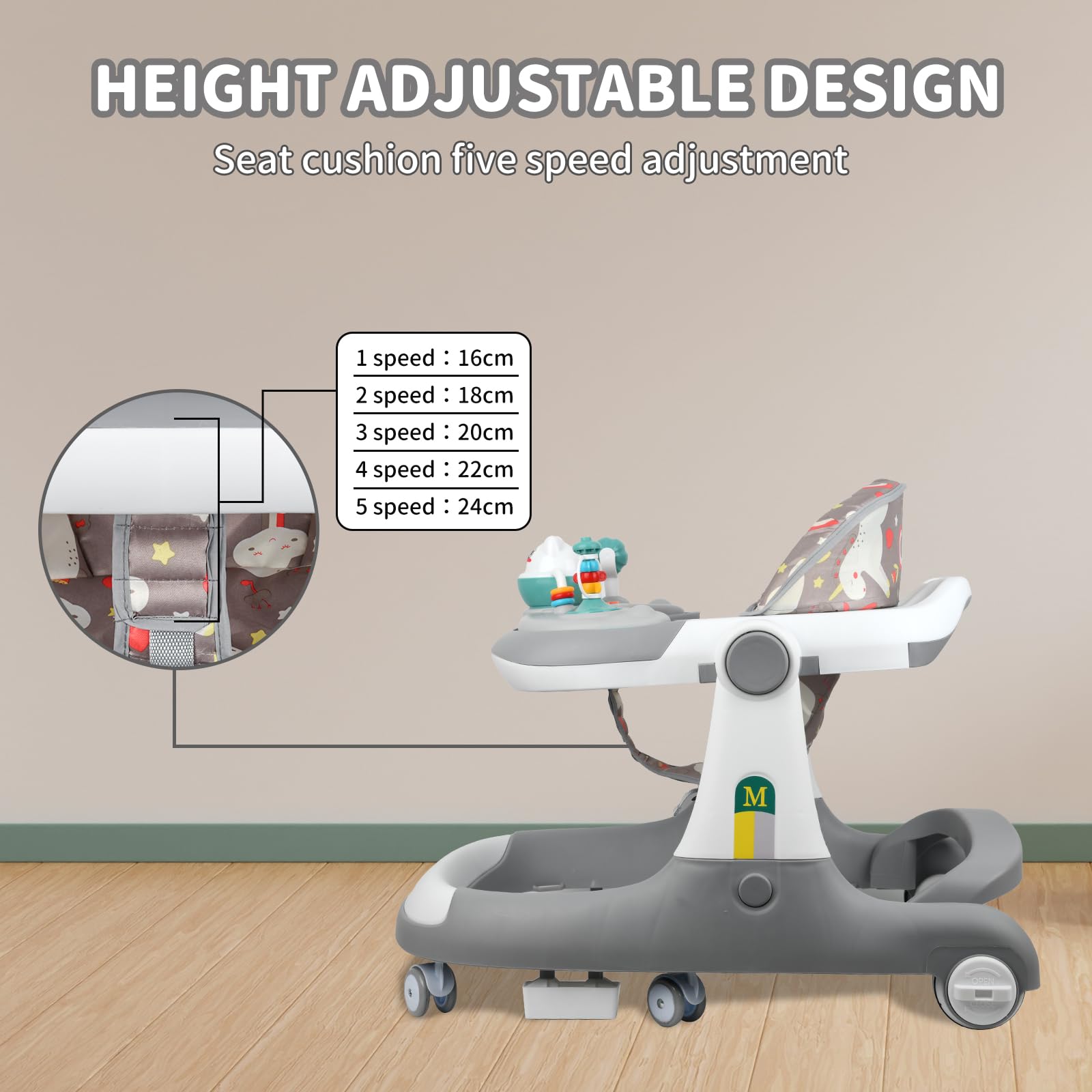 HAPYOOY 5in1 walker features foot pads and parental handles for safe supervision